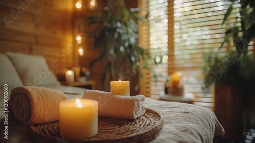 A wellness retreat cottage with a cozy interior, soft lighting, and calming colors, ideal for relaxation and rejuvenation photo