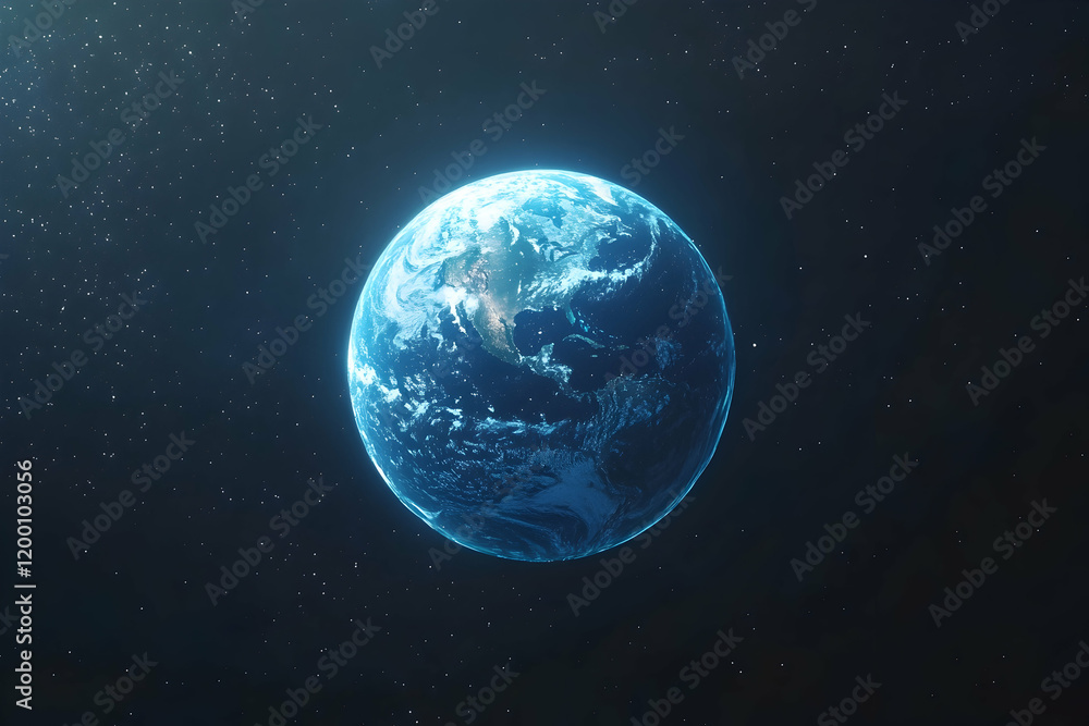 Blue shining Earth floating in space, futuristic vector background Blue shining Earth floating in space, futuristic vector background