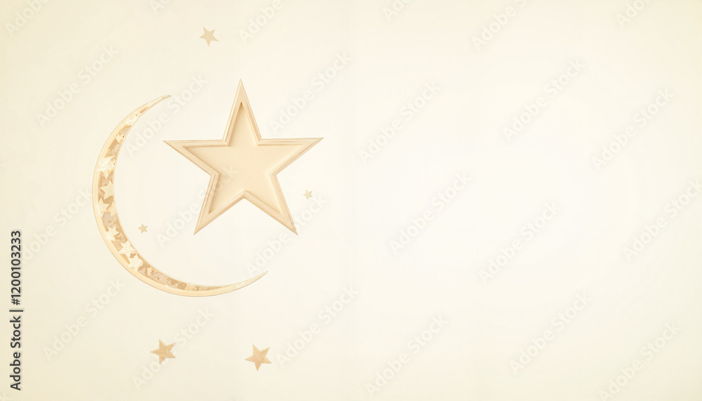 Elegant star and crescent design on soft background, symbolism of peace Elegant star and crescent design on soft background, symbolism of peace