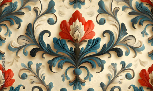 Elegant floral damask textile design, background