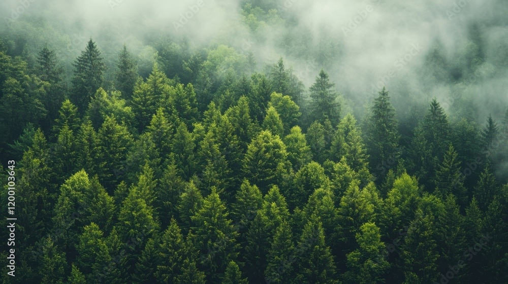 Obraz premium Misty Green Forest Canopy