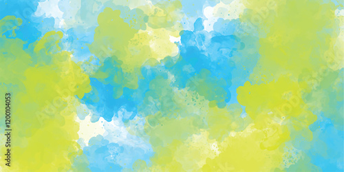  Watercolor background colorful watercolor background of abstract sunset sky with paint blotches and soft blurred texture in blue green yellow beige and orange gradient background 