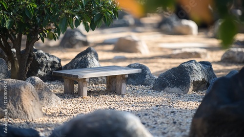 Wallpaper Mural Small wooden bench in a serene rock garden setting. Torontodigital.ca