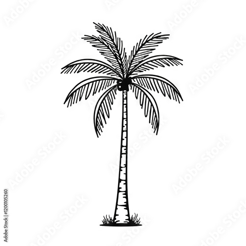 Palm tree outline, black background, tropical, island, beach, drawing
