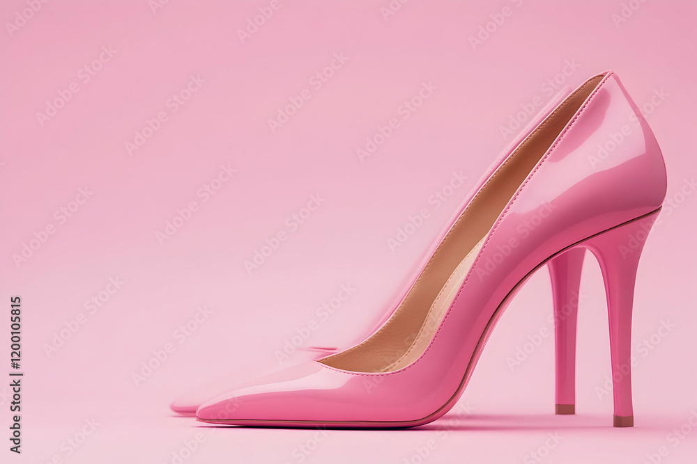 Close-up of pink high heels on a matching pink background, emphasizing Close-up of pink high heels on a matching pink background, emphasizing