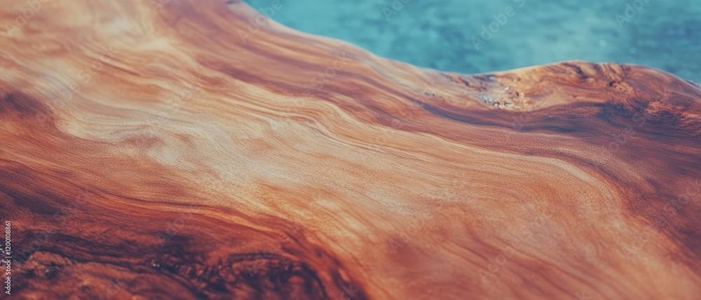 Fototapeta premium Polished wood surface showcases smooth grain and vibrant natural patterns in warm hues