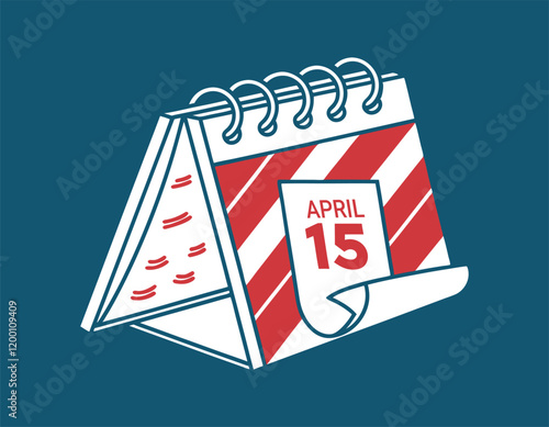 calendar icon with april 15 date highlighted, representing tax day deadline in the united states, on a blue background.