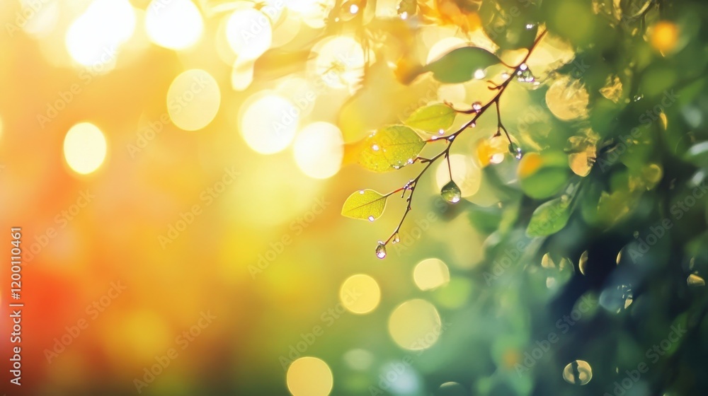 Sunlit Leaves with Dew Drops Sunlit Leaves with Dew Drops