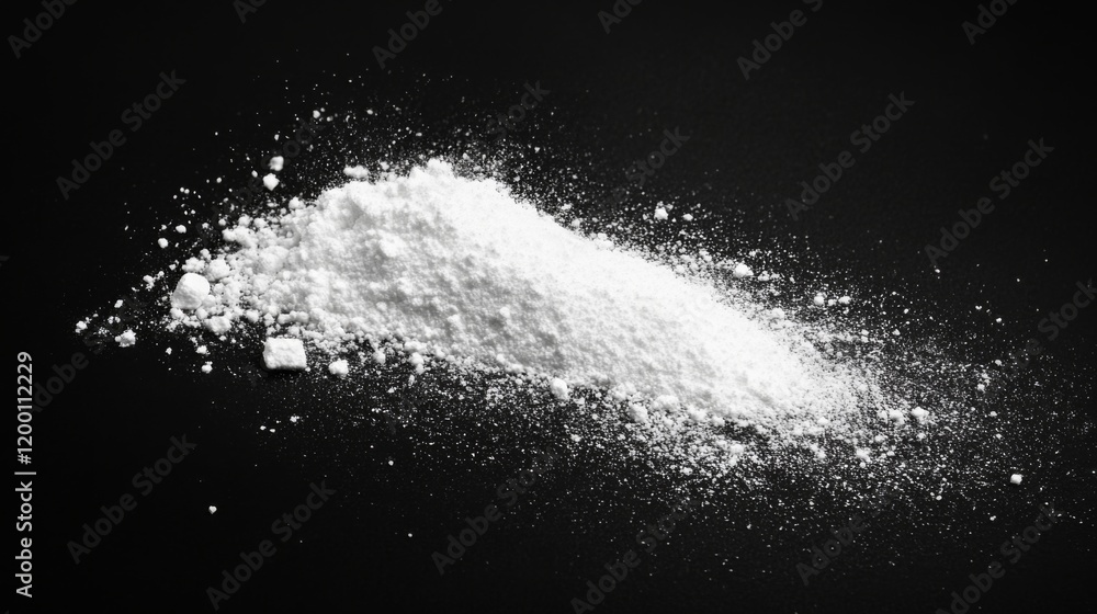White Powder Abstract Texture: Microscopic Particles on Black Background