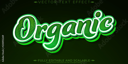 Organic green text effect, editable natural and fruit text style