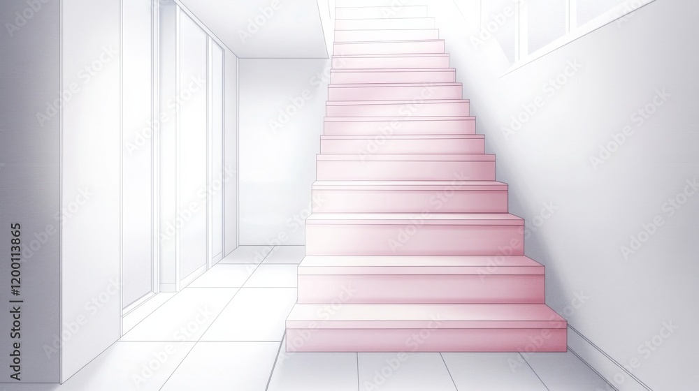 Fototapeta premium Modern Minimalist Home Interior: Pink Staircase Design