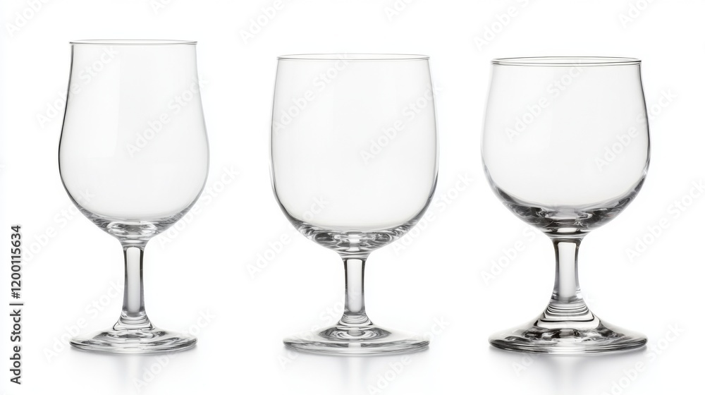 Three Empty Wine Glasses on White Background Three Empty Wine Glasses on White Background