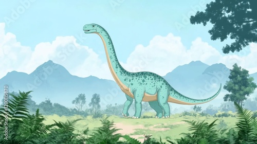 Majestic Prehistoric Beast: A Giant Sauropod Dinosaur in its Natural Habitat photo