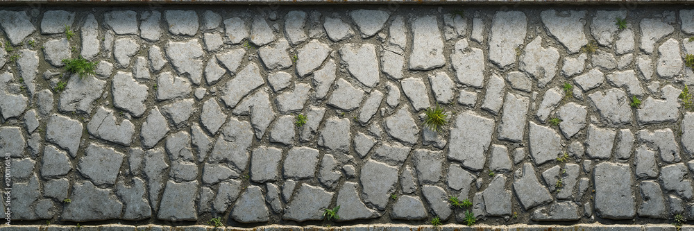 Obraz premium Stone pavement with grass growing in gaps 