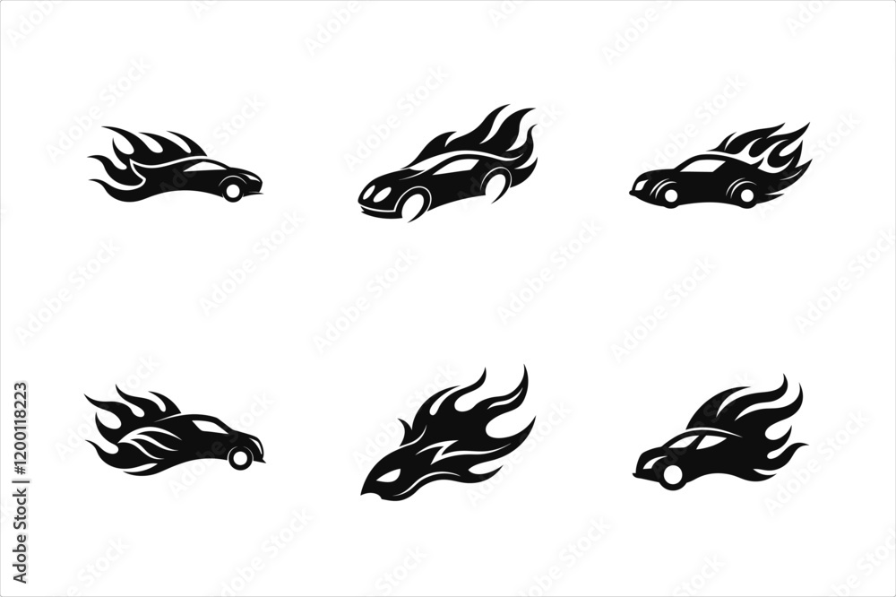 Obraz premium Flame Car Silhouette Sticker Design Vector Set