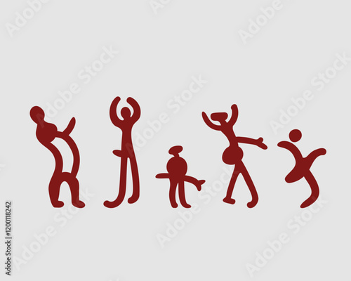 Human figures images set, vector illustration, from the Massleberg rock art in Sweden, ancient rock carvings from the Bronze Age