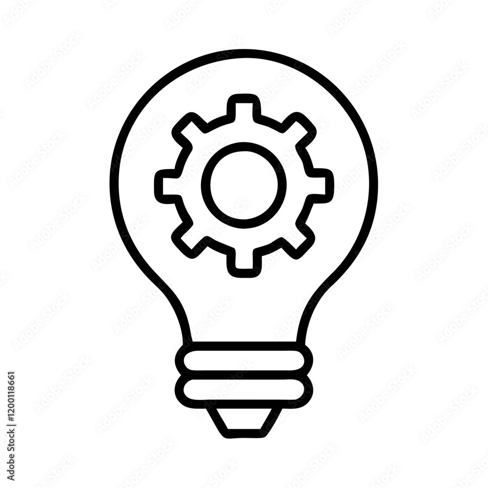 gear on light bulb icon, gear on light bulb line art - simple line art of gear on light bulb, perfect for gear on light bulb logos and icons and themed design gear on light bulb icon, gear on light bulb line art - simple line art of gear on light bulb, perfect for gear on light bulb logos and icons and themed design