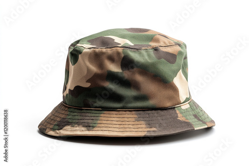 Camo bucket hat designed for outdoor adventures, featuring a stylish pattern ideal for casual wear, hiking, or beach outings in various weather conditions photo