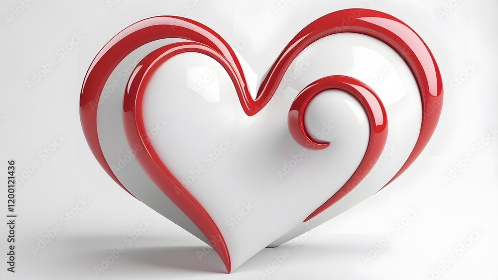 Heart Shaped Composition with Red and White Elements, Romantic 3D Heart Design with Floating Mini Hearts, Abstract Love Symbol with Red and White Heart Shape Heart Shaped Composition with Red and White Elements, Romantic 3D Heart Design with Floating Mini Hearts, Abstract Love Symbol with Red and White Heart Shape
