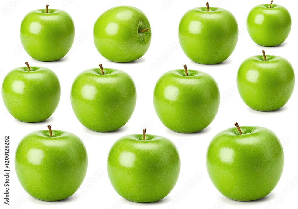 Green juicy apples isolated on white background, crop path, full depth of field. Green juicy apples isolated on white background, crop path, full depth of field.