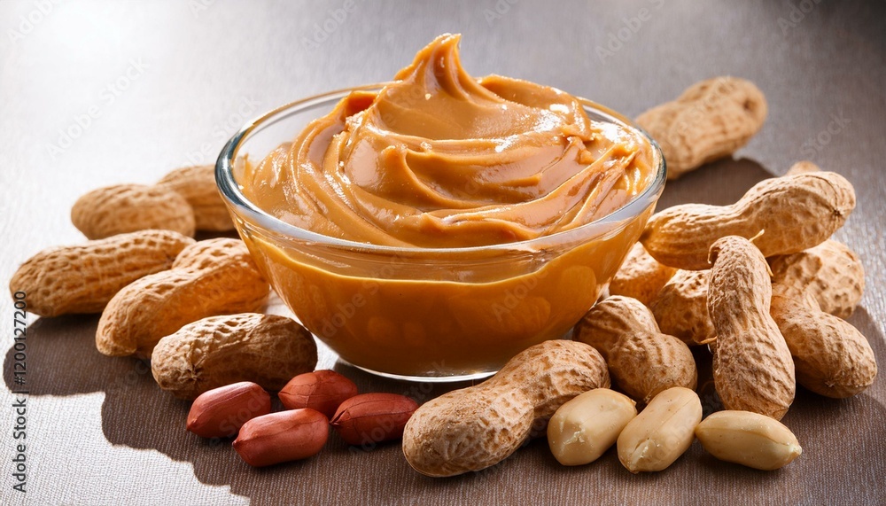 glass bowl of peanut butter and peanuts glass bowl of peanut butter and peanuts