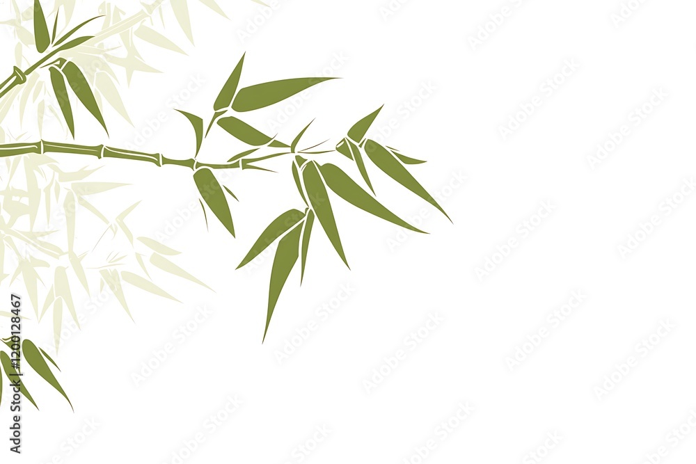 Elegant Olive Green Bamboo Branch Silhouette on White Elegant Olive Green Bamboo Branch Silhouette on White