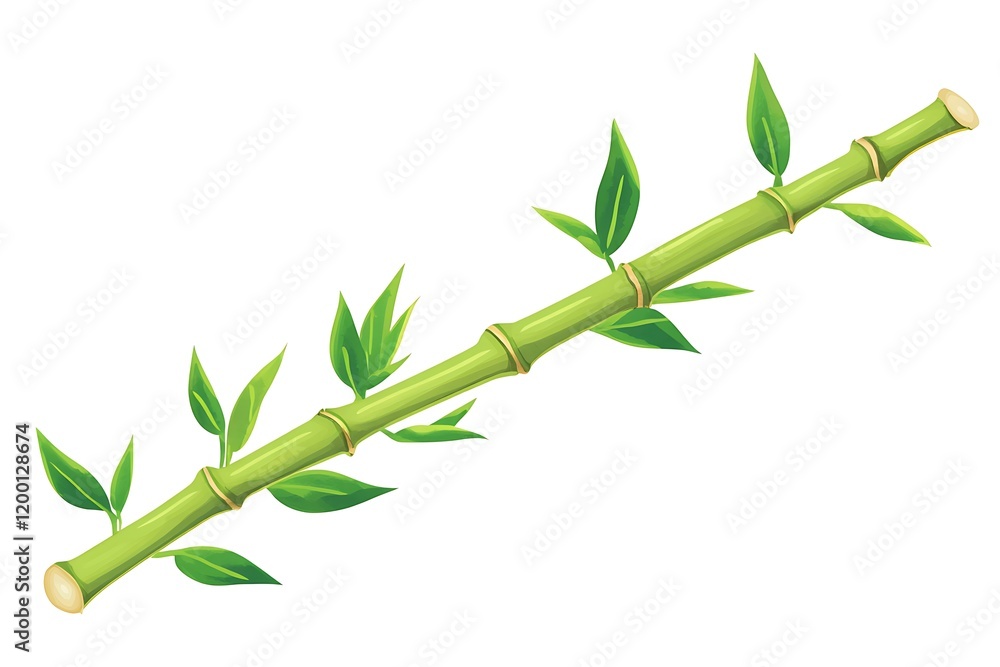 Naklejka premium Vibrant Green Bamboo Branch with Lush Foliage, Isolated on White