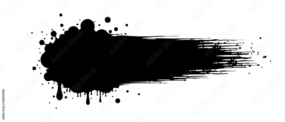 Fototapeta premium Isolated black paint horizontal splatter on transparent background with empty space for text