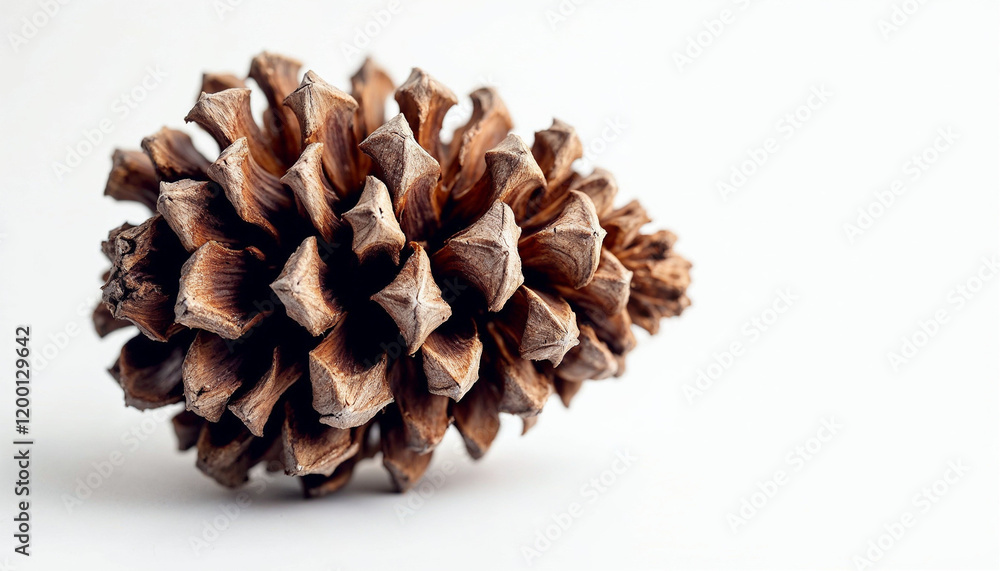 Natural brown pine cone showcasing unique texture and pattern on a light background Natural brown pine cone showcasing unique texture and pattern on a light background