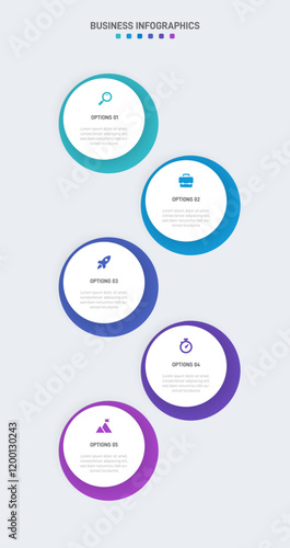 Vertical progress bar featuring 5 arrow-shaped elements, symbolizing the five stages of business strategy and progression. Clean timeline infographic design template. Vector for mobile presentation.