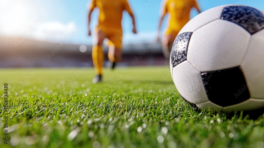 Fototapeta premium Exciting soccer players engage in a thrilling match on the field