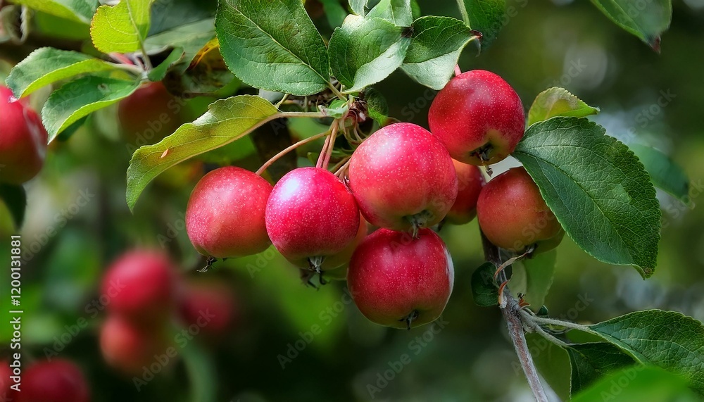 a cluster of juicy ripe crab apples grasp from a wood tree branch surrounded by way of lush green leaves a cluster of juicy ripe crab apples grasp from a wood tree branch surrounded by way of lush green leaves