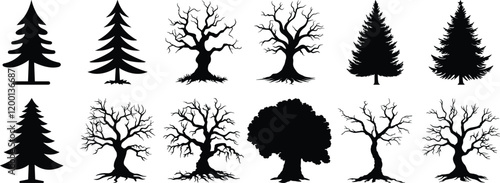 Tree silhouette set vector design big pack of forest illustration and icon
