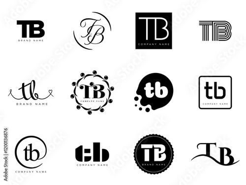 TB logo company template. Letter t and b logotype. Set different classic serif lettering and modern bold text with design elements. Initial font typography.