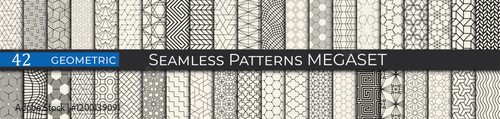 A versatile collection of 42 geometric seamless patterns featuring clean lines and stylish designs. Perfect for textiles, graphic design, and decor projects. Add a touch of elegance to your creations 