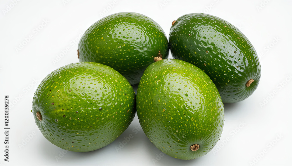Four fresh green avocados with a smooth texture are arranged neatly against a neutral background, perfect for cooking or snacking. They showcase natural ripeness and color Four fresh green avocados with a smooth texture are arranged neatly against a neutral background, perfect for cooking or snacking. They showcase natural ripeness and color