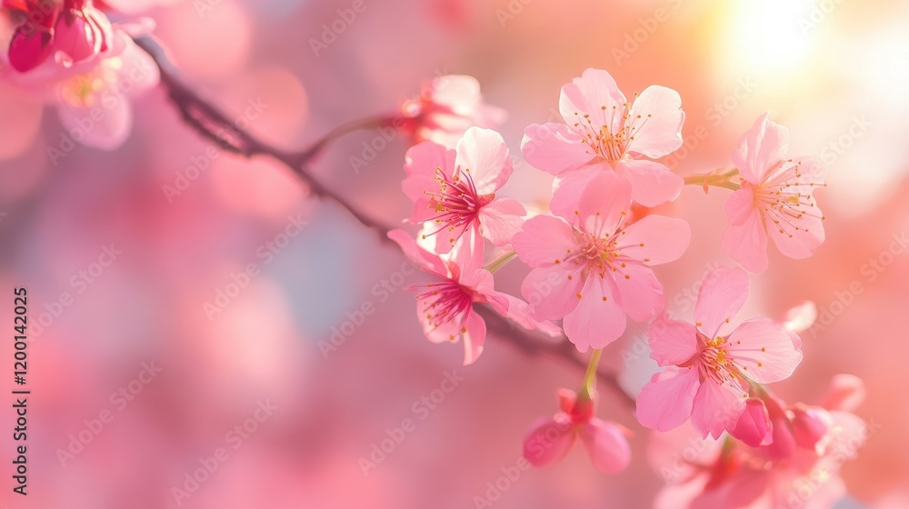 Delicate pink blossoms bathed in sunlight. Delicate pink blossoms bathed in sunlight.