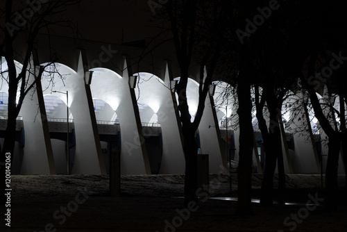 Photography White illumination of the stadium walls at night