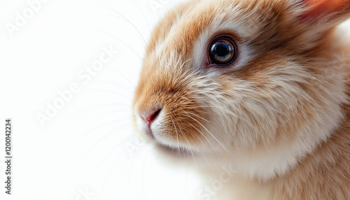 Close-up view of a rabbit highlighting its soft fur and bright eyes in a serene setting photo