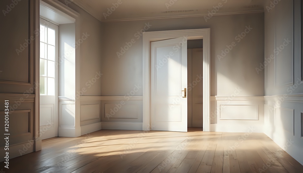 Obraz premium Sunlit Empty Room: Elegant Interior with Classic Moldings