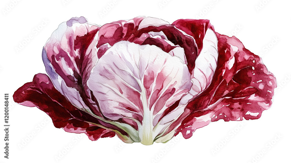 watercolor illustration of one single red radicchio isolated on white background watercolor illustration of one single red radicchio isolated on white background