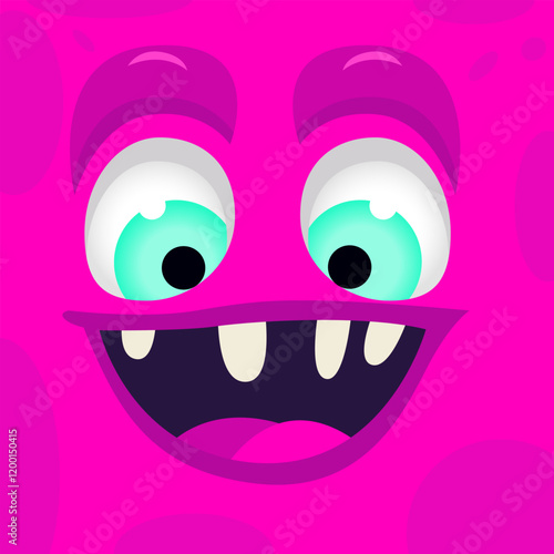 Monster face cool cartoon neon pink vector illustration. Happy Halloween card. Emotions, cartoon faces, funny monsters. Monster face emotion. Halloween cartoon monster face. Prints design for t-shirts