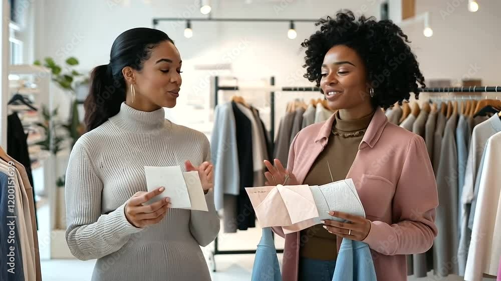 1_Fashion Consultant Advising Client in Boutique with Fabric Swatches 1_Fashion Consultant Advising Client in Boutique with Fabric Swatches