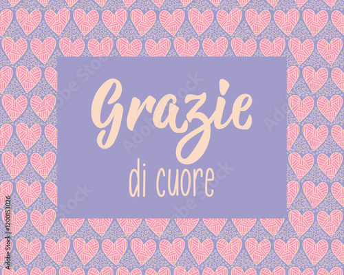 Grazie di cuore. Translation from Italian - Thank you very much. Greeting card with hand drawn lettering. photo