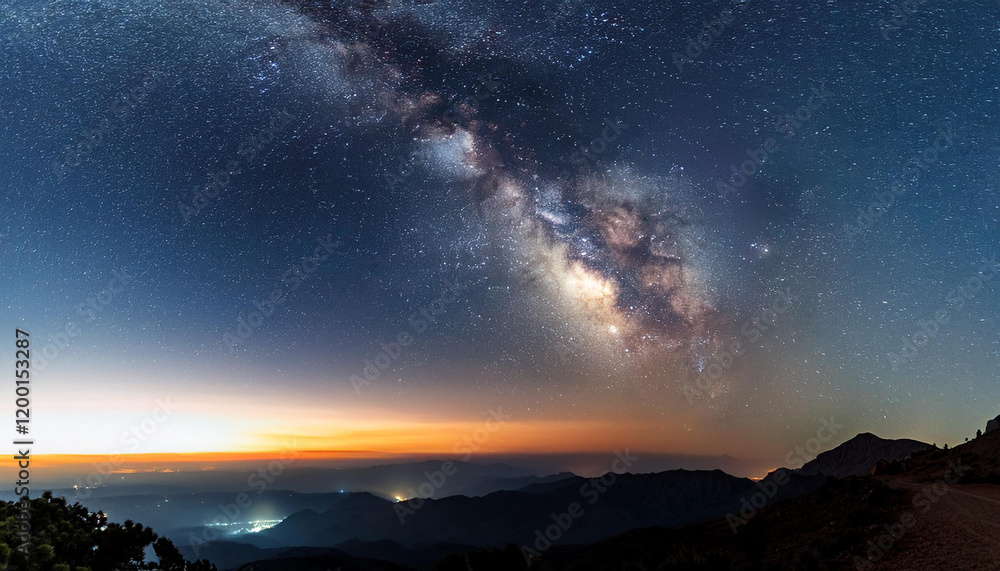 Fototapeta premium milky way and stars galaxy across the night sky image contain noise due to long exposure and high iso