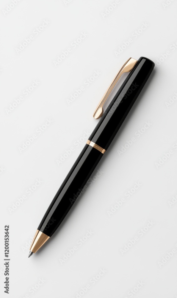 Elegant black pen with gold accents isolated on a clean white background showcasing luxury writing instruments Elegant black pen with gold accents isolated on a clean white background showcasing luxury writing instruments