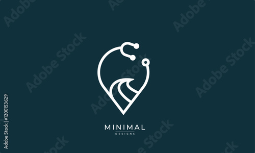 Minimal Medical location logo / location pin with stethoscope logo 