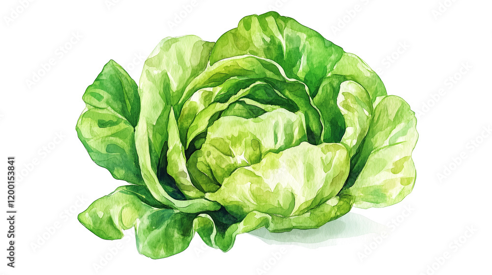 custom made wallpaper toronto digitalwatercolor illustration of one single green lettuce isolated on white background