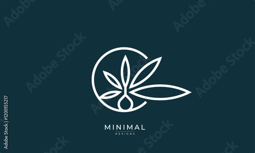 A line art icon logo of a cannabis with oil drop	