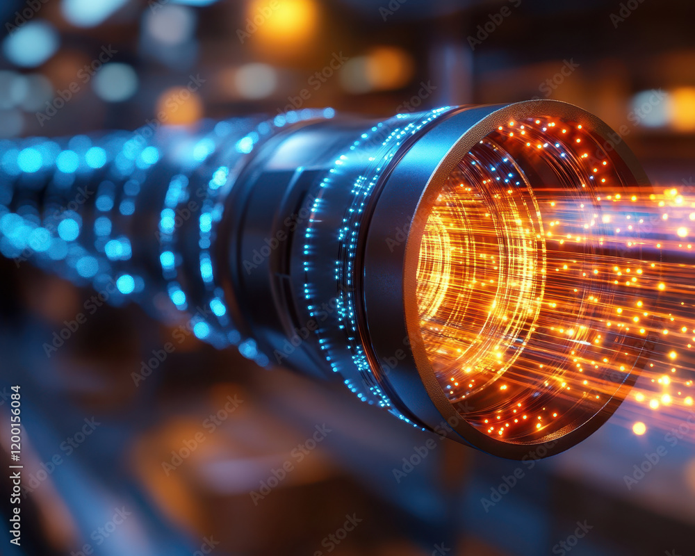 glowing fiber optic cable emitting vibrant light streams glowing fiber optic cable emitting vibrant light streams